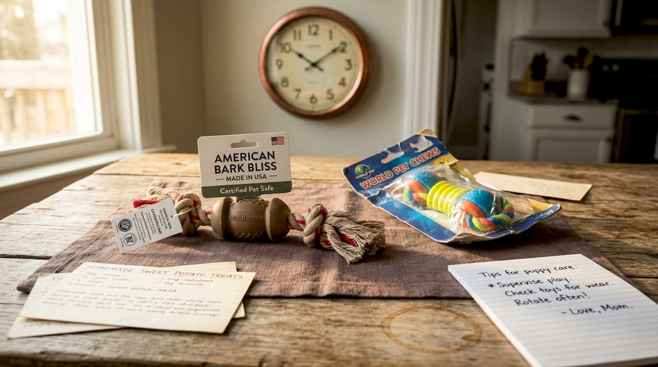Comparison of American and imported dog chew toys