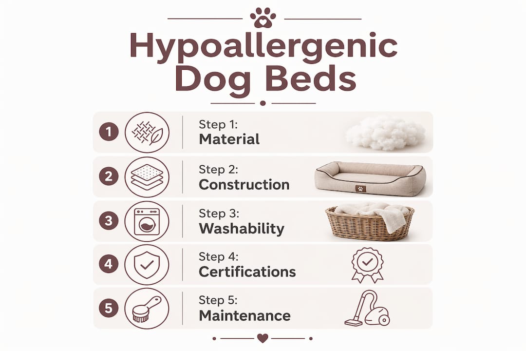 Infographic outlining steps for hypoallergenic dog bedding