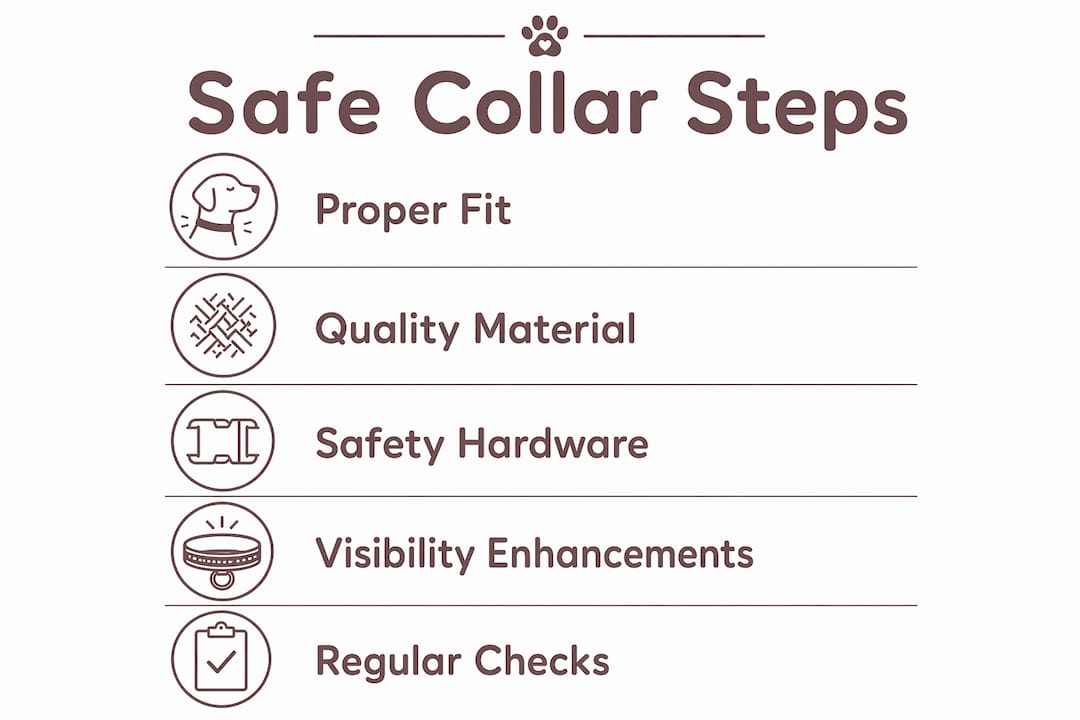 Infographic showing five key steps for safe dog collars