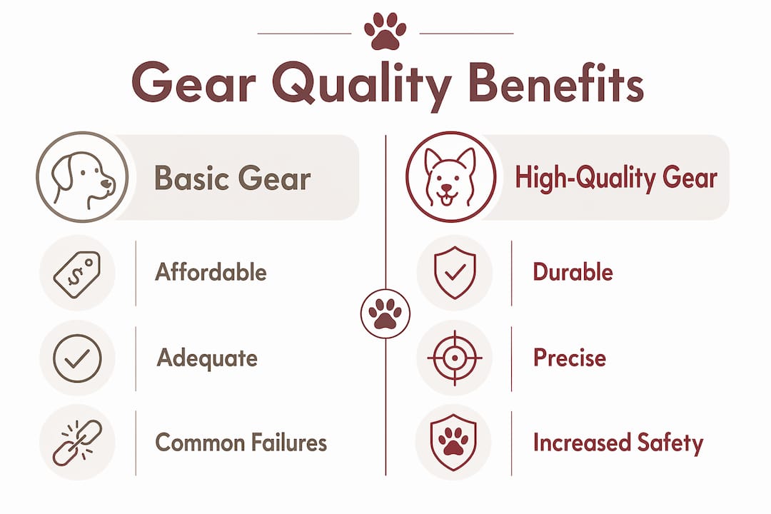Infographic comparing basic and high-quality dog training gear