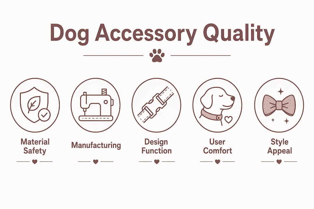 Infographic showing key factors of dog accessory quality