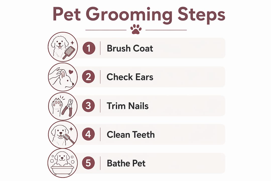 Infographic displaying pet grooming routine steps