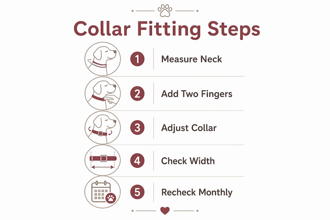 Infographic depicting dog collar fitting steps vertically