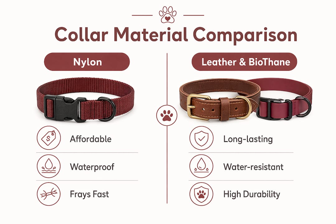 Infographic comparing dog collar materials