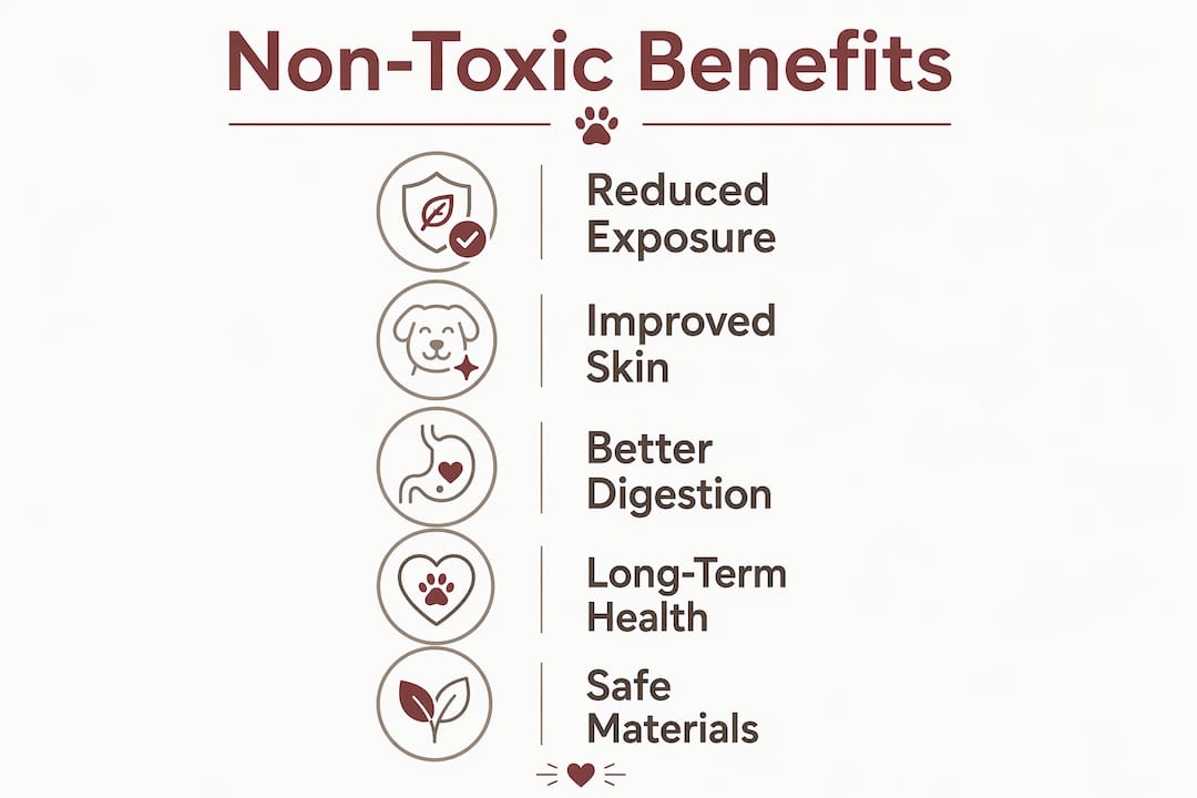 Infographic showing key benefits of non-toxic pet products