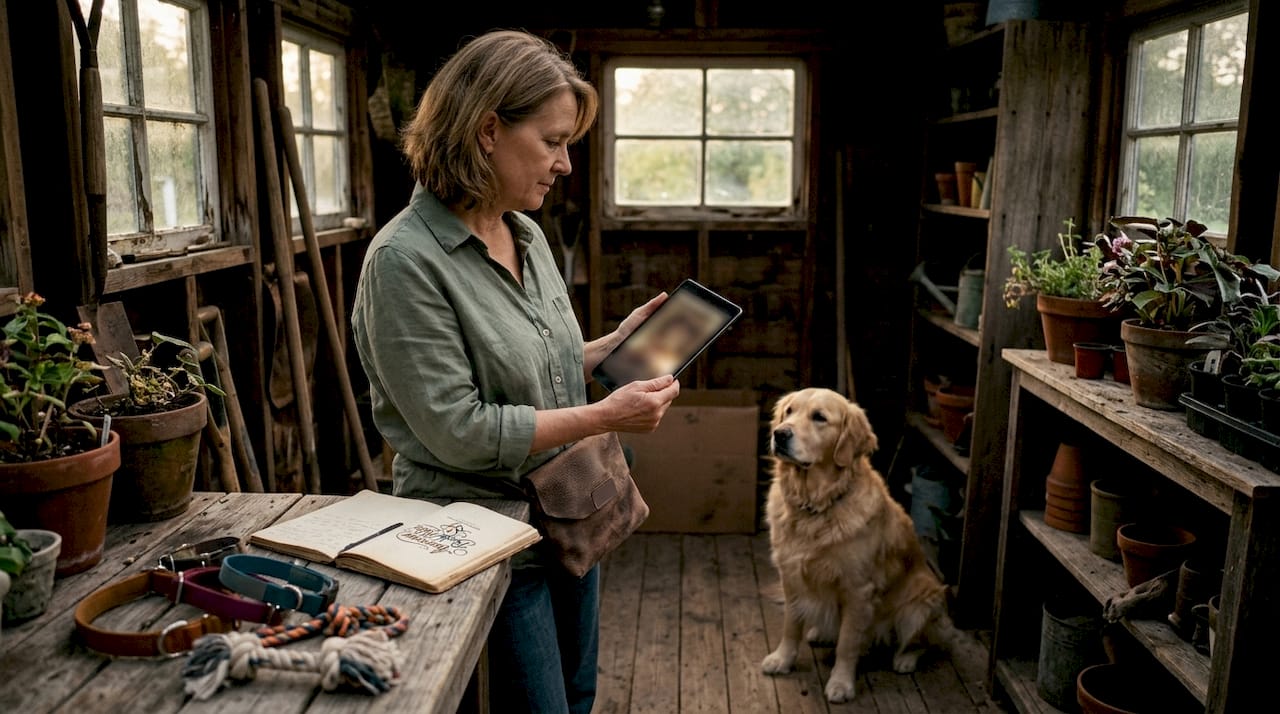 Woman ordering pet supplies on laptop at home