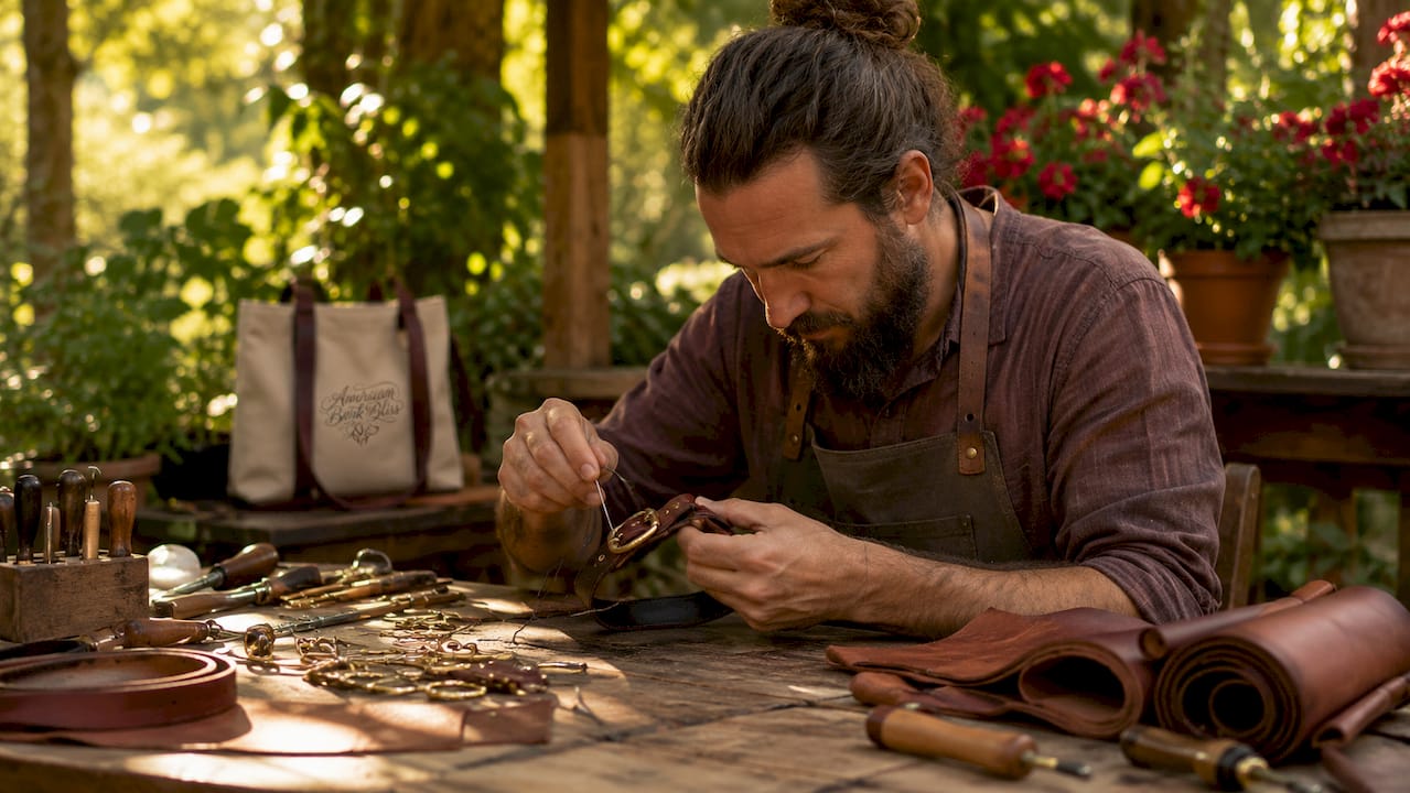 Artisan making luxury leather dog collar