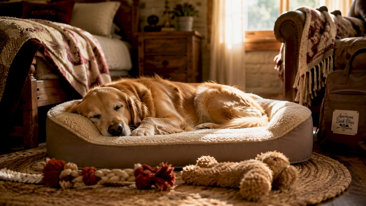 Golden retriever lying on custom orthopedic bed