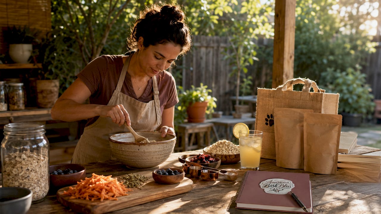 Artisan weighing natural dog treat ingredients