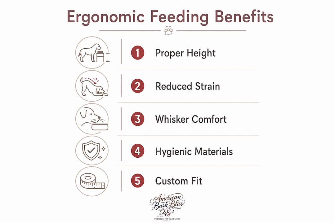 Infographic showing ergonomic pet feeding benefits