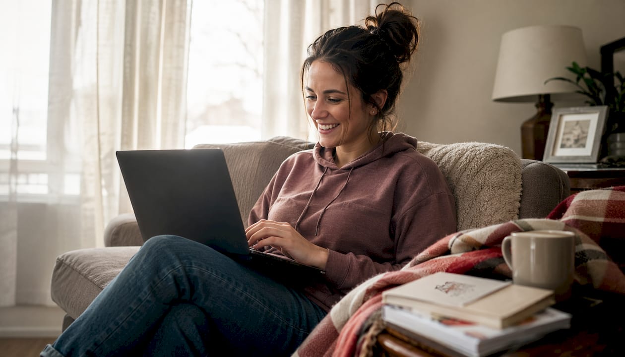 Woman researching small pet supplies online