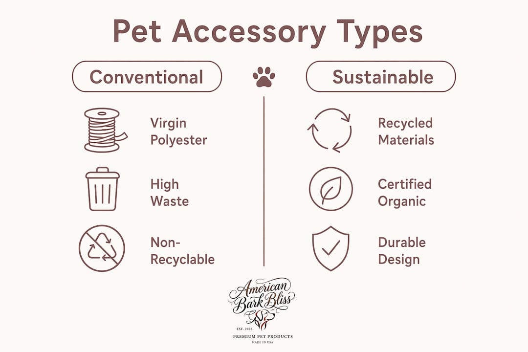 Infographic comparing conventional and sustainable pet accessories
