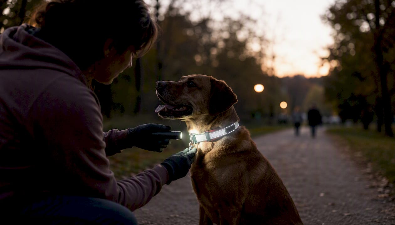 Flashlight test on reflective dog leash