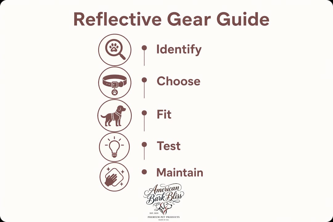 Infographic showing steps for reflective dog gear use