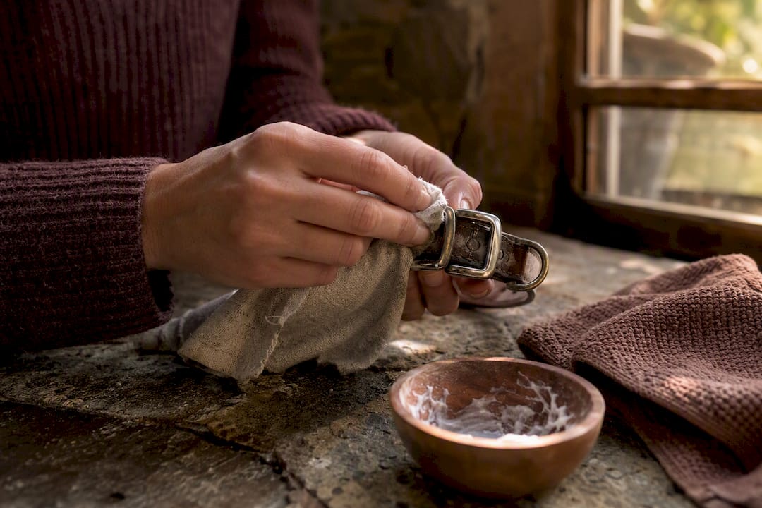 Cleaning metal dog collar buckle with paste