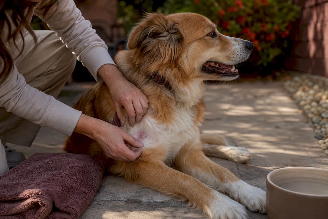 Owner checking dog skin after walk