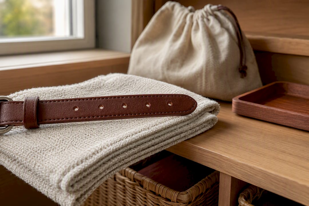 Leather collar air-drying before storage