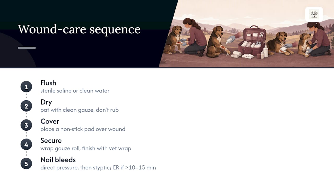 Four steps for cleaning and covering dog wounds