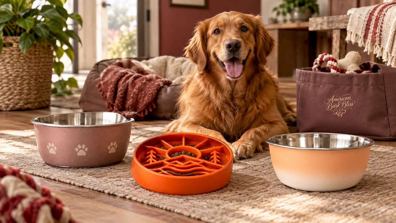 Deep Dog Bowl with Paw Print Design – Stainless Steel Bowl, Ideal for Small, Medium to Large Dogs – Rose Gold