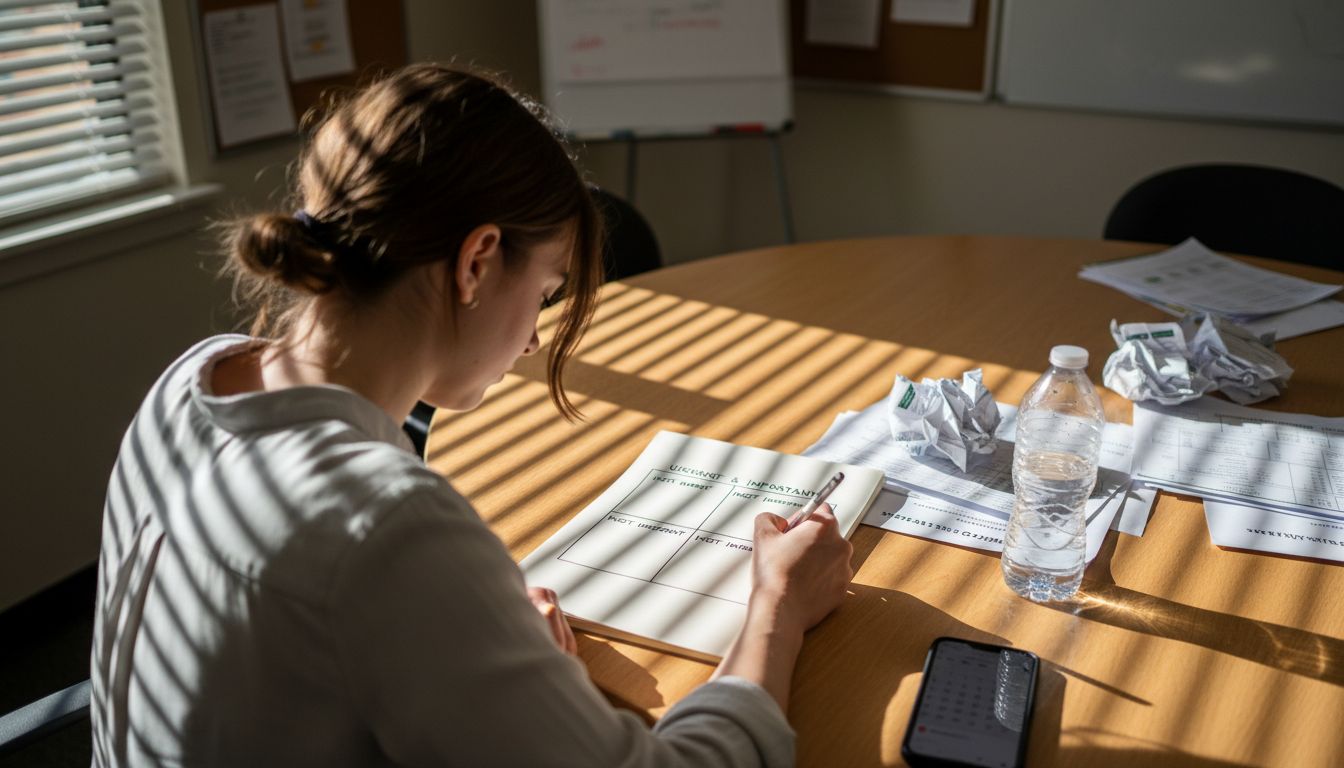 Drawing Eisenhower Matrix during team meeting