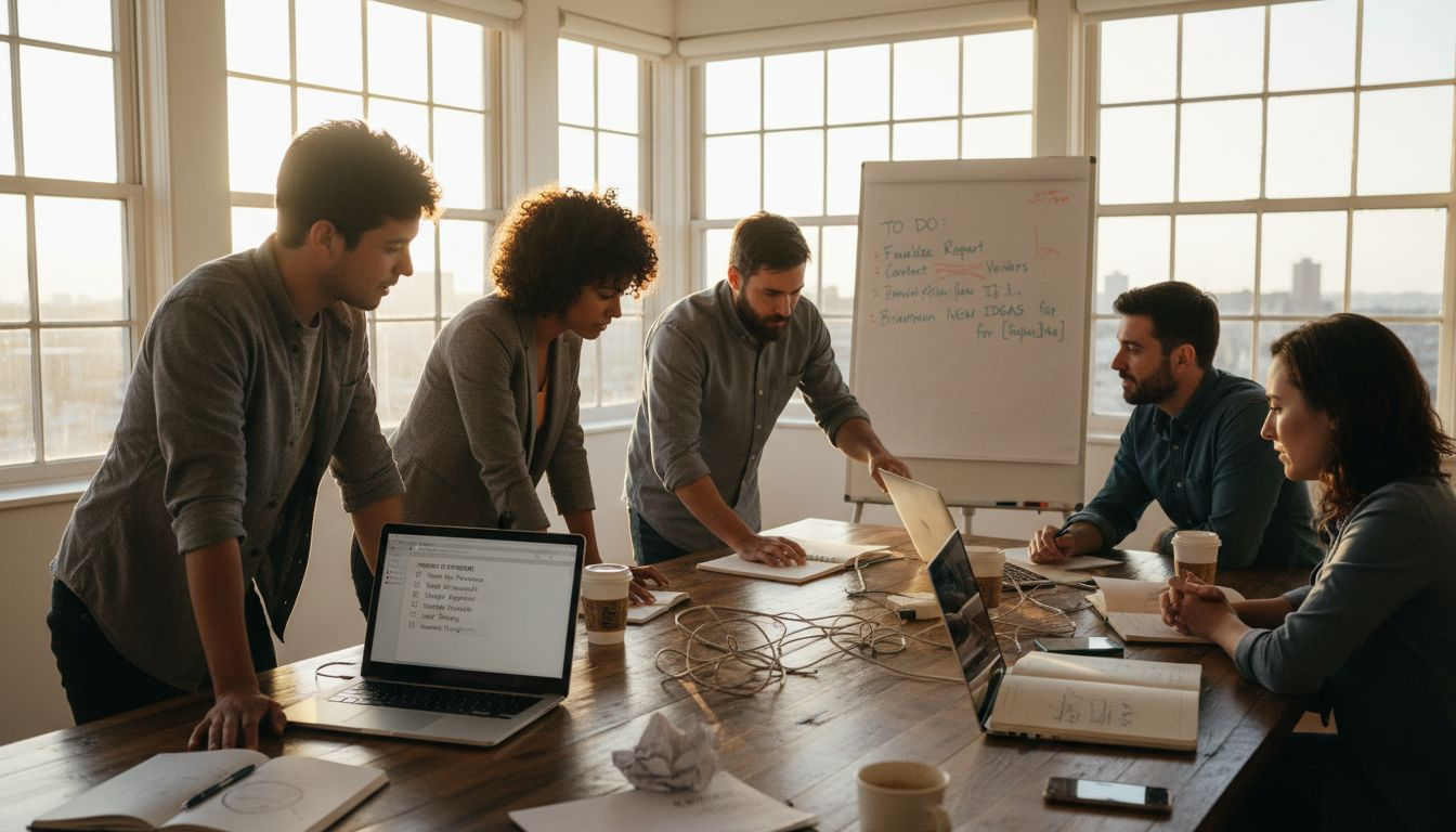 Team collaborating with task management software