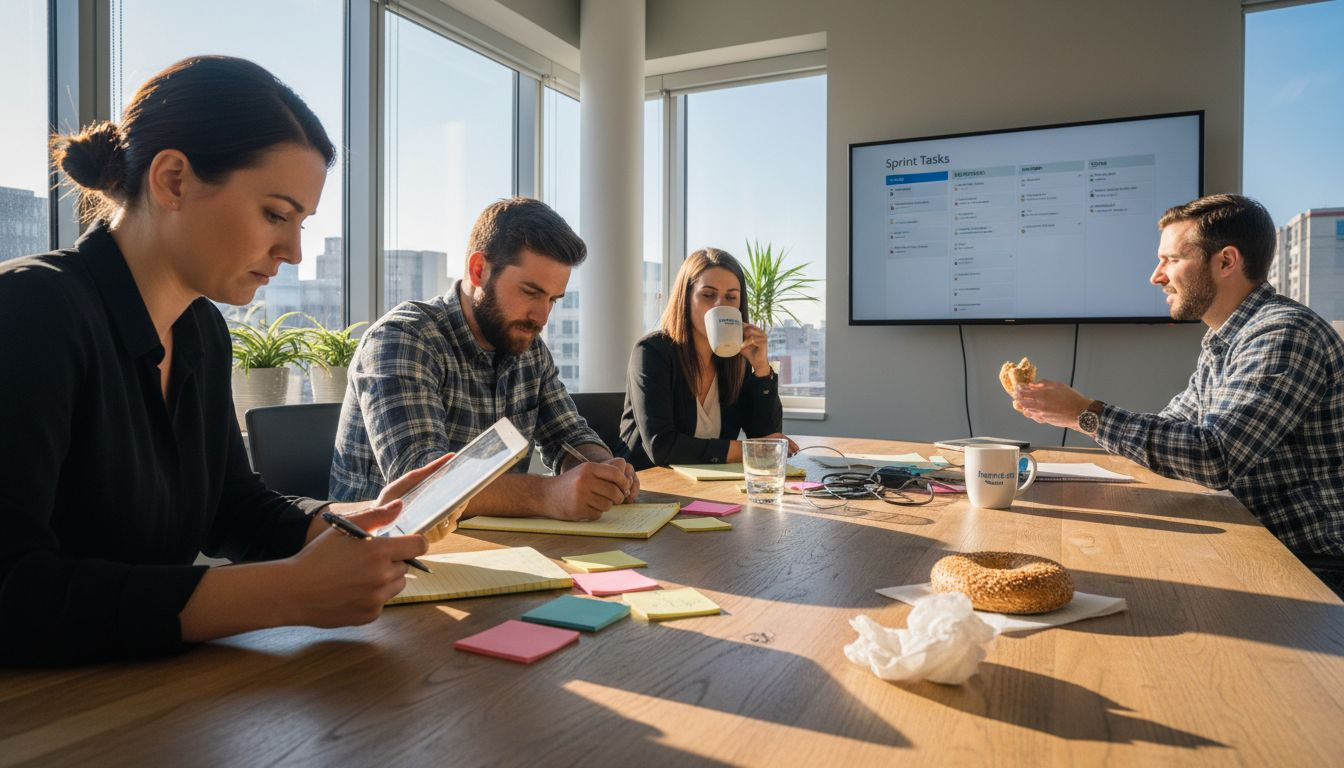 Startup team tracking tasks in office