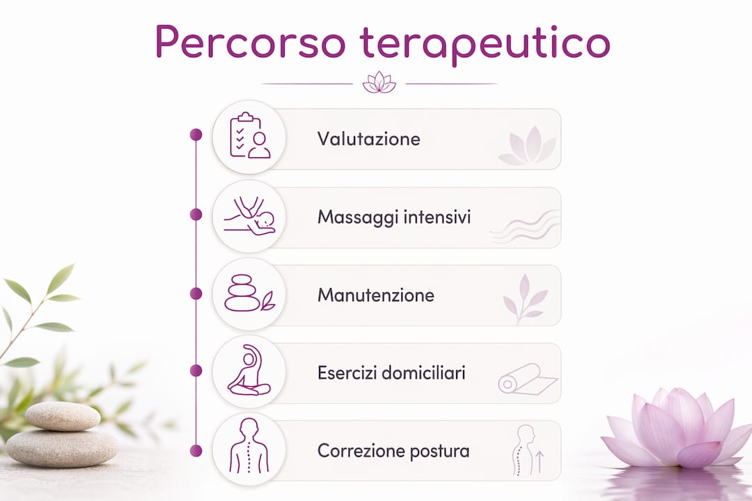 Schema illustrativo delle diverse fasi di un massaggio alla zona cervicale