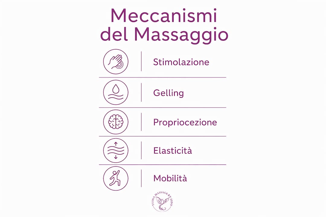 Grafica esplicativa che mostra come agisce il massaggio sui principali processi fisiologici del corpo.
