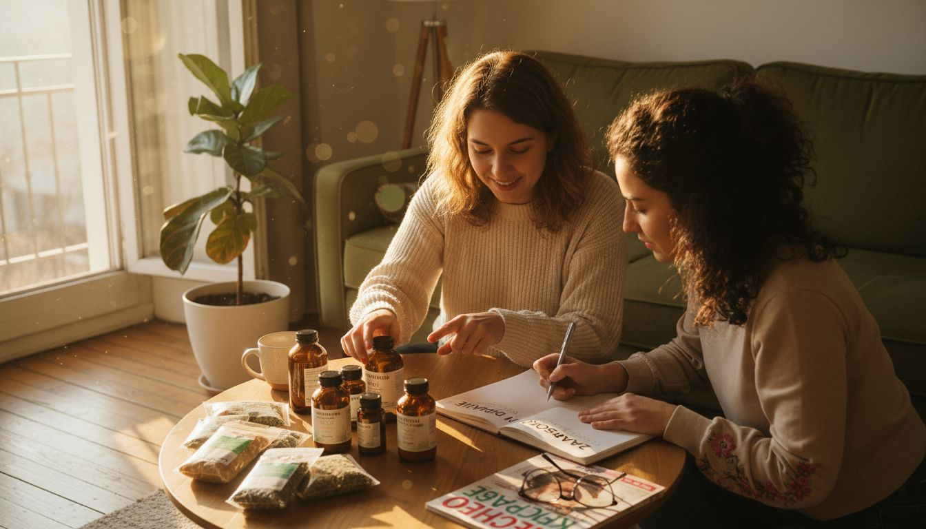 Две жени си говорят за различни хранителни добавки и споделят мненията си една с друга.