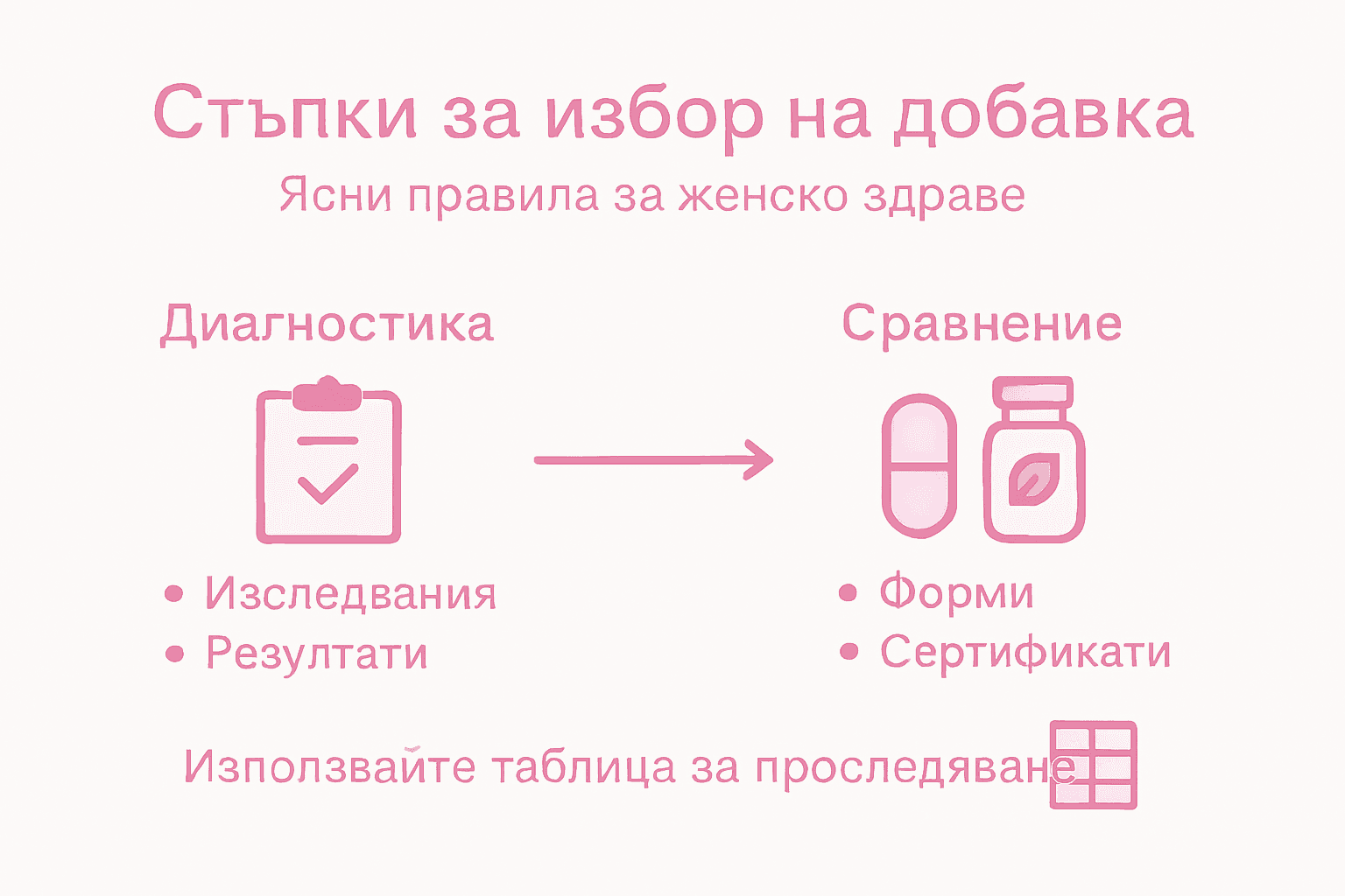Инфографика: Как да изберем подходящи хранителни добавки за жени – стъпка по стъпка