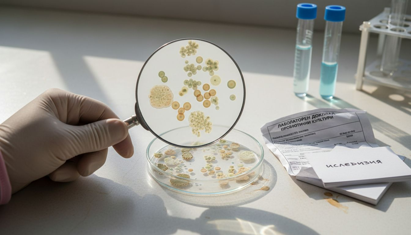 Петри с развиващи се колонии от пробиотични бактерии