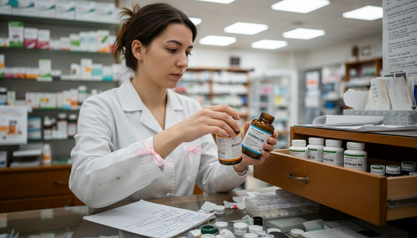 Фармацевтът избира подходящи добавки с фолиева киселина и витамин B6