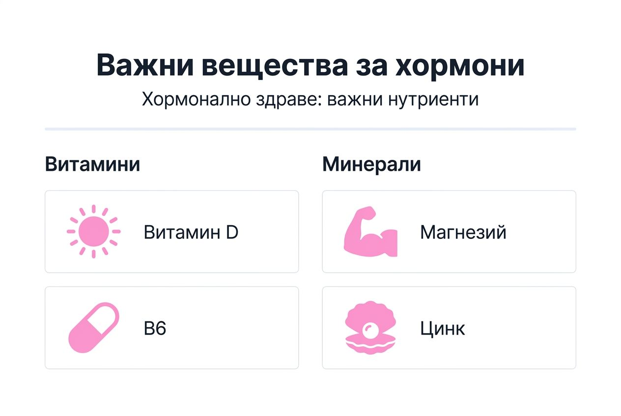 Инфографика с най-важните витамини и минерали за хормонален баланс