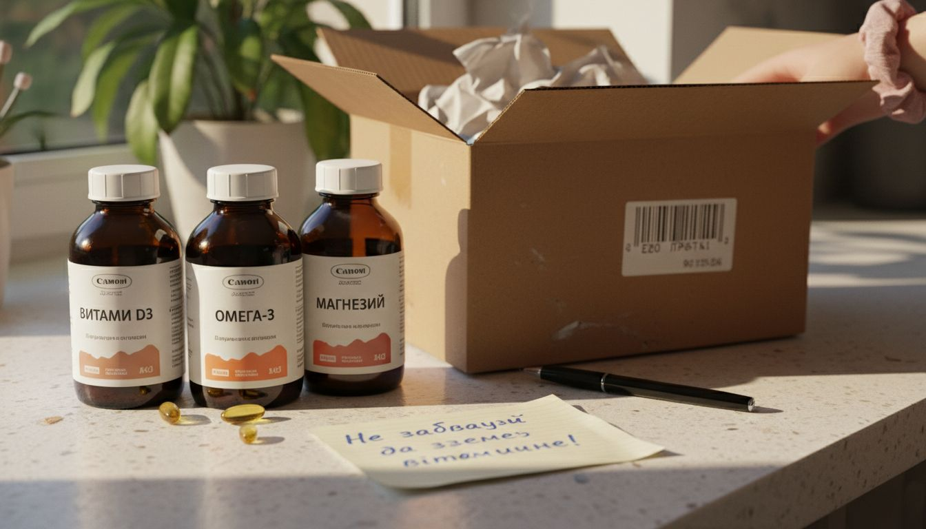 A konyhapulton hevernek a táplálékkiegészítők üvegei és csomagolásai.