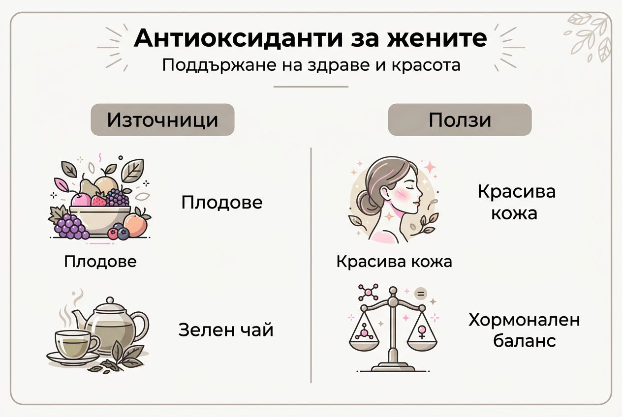 Изчистена инфографика: ролята на антиоксидантите за здравето на жената