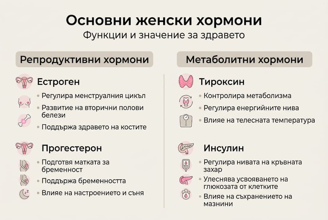 Инфографика: Най-важните женски хормони и тяхната роля в организма
