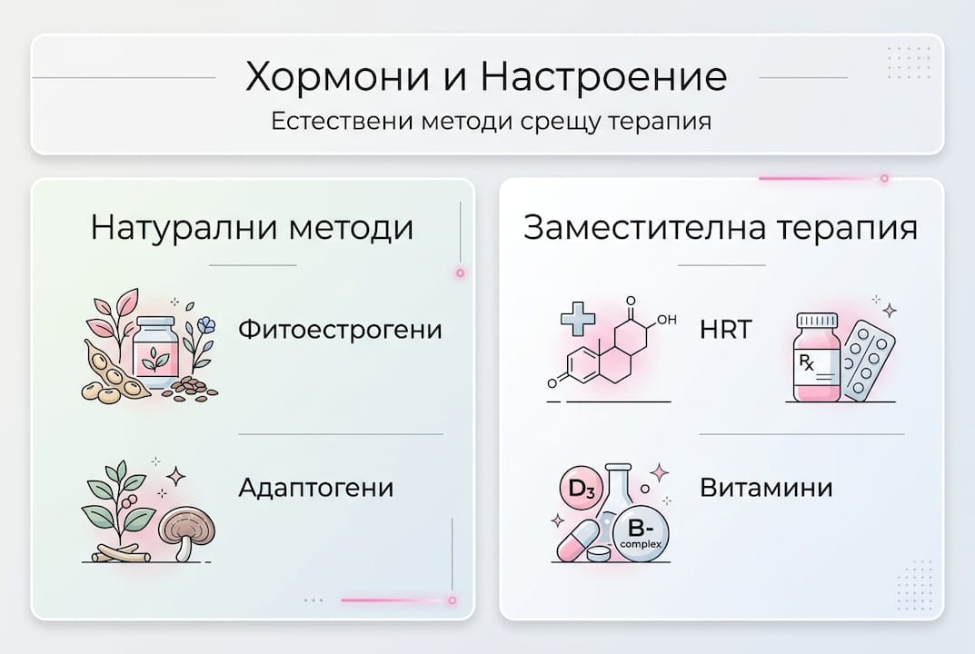 Инфографика, която показва различни начини за постигане на хормонален баланс и сравнява тяхната ефективност.