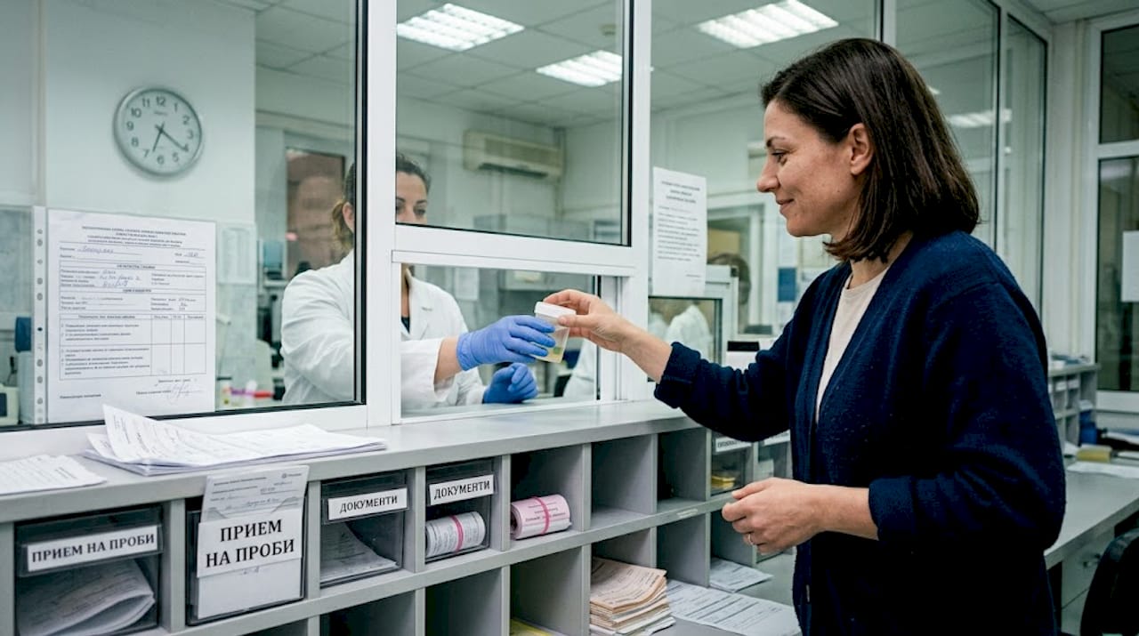 Жена си прави изследване на йода в лаборатория.