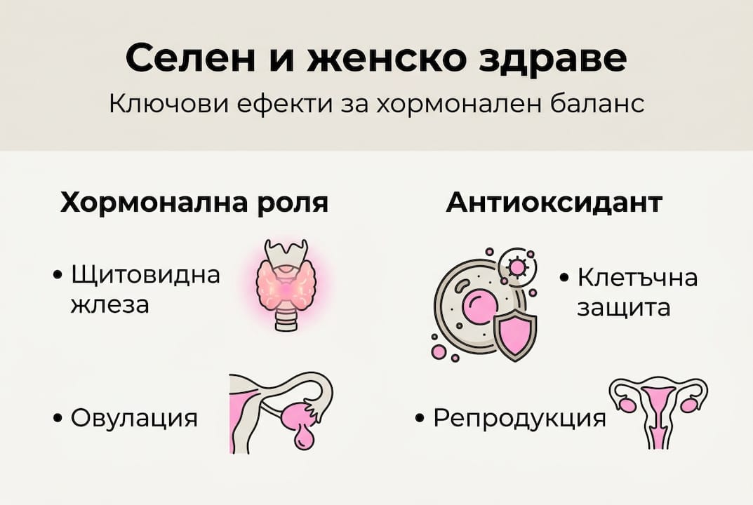 Инфографика: Ролята на селена за хормоналния баланс при жените