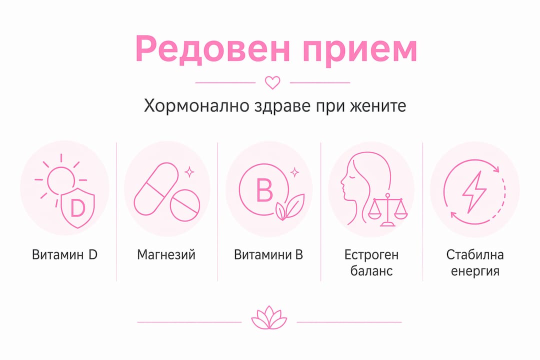 Инфографика с йерархична структура: ролята на витамините за хормоналното равновесие