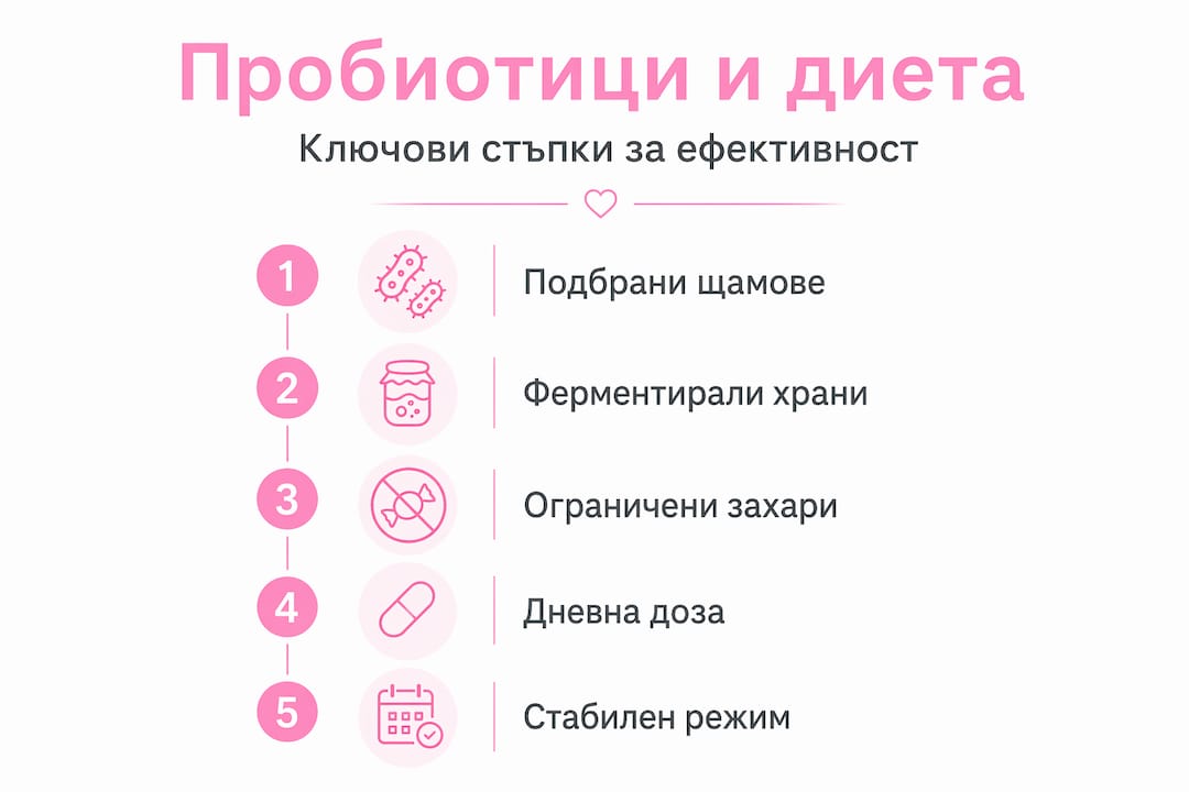 Инфографика с полезни съвети за пробиотиците и стъпки към здравословно хранене
