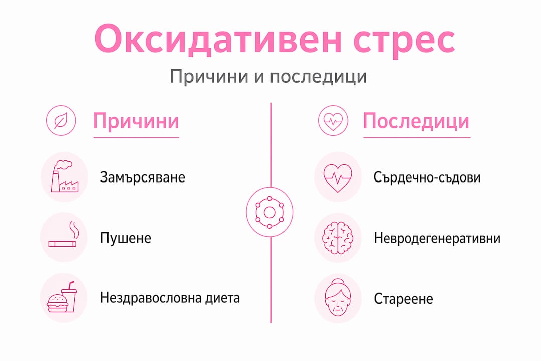 Инфографика: основни причини и последици от оксидативния стрес