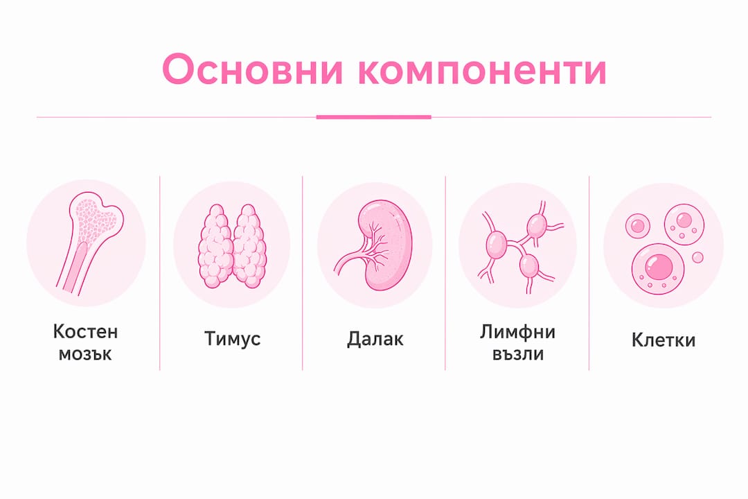Инфографика с ключовите елементи на имунната система