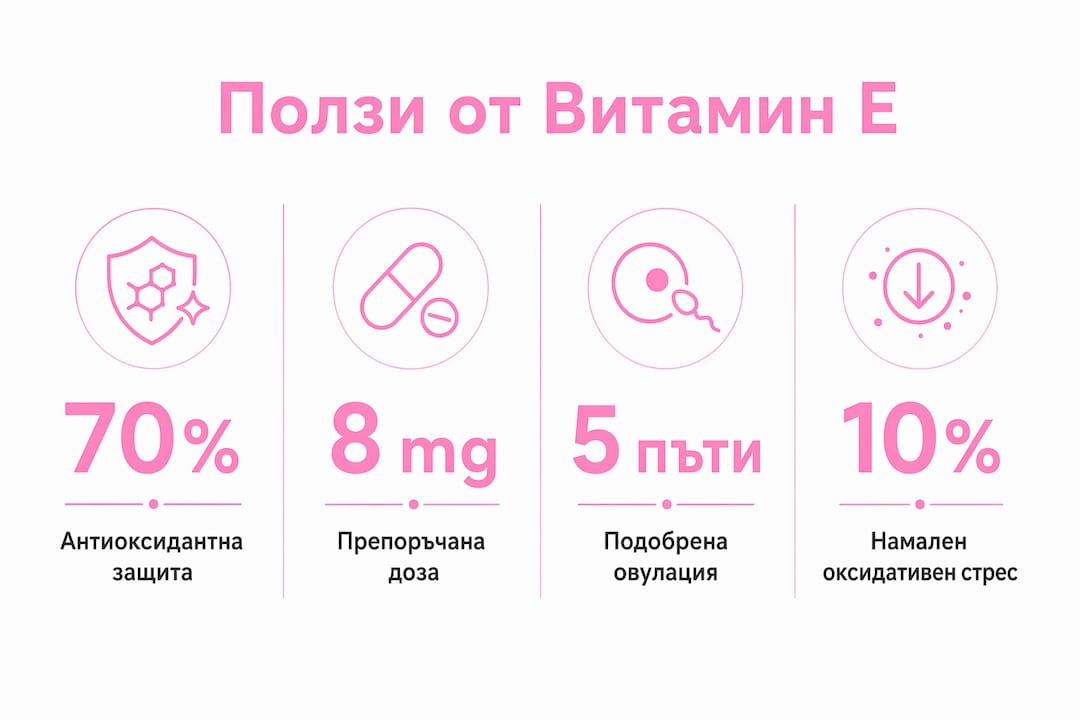 Инфографика с най-важните ползи от витамин Е за женското здраве