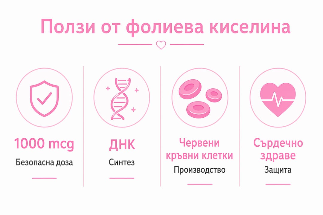 Вижте инфографика с най-важните ползи от приема на фолиева киселина