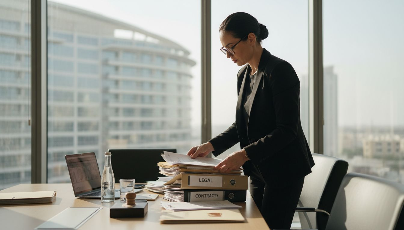 Businesswoman prepares Dubai company documents