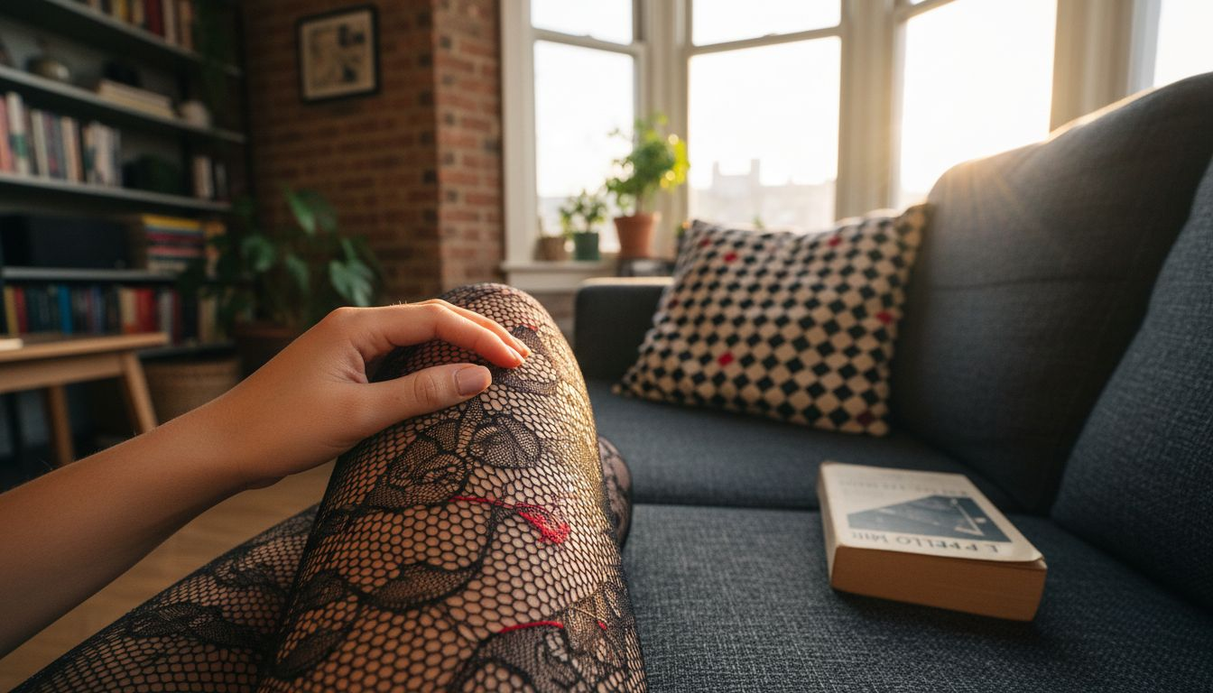 Finition artisanale sur collant résille au style contemporain