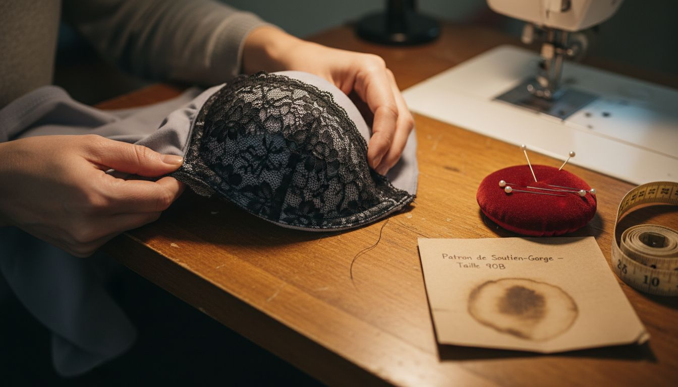 Détail sur la matière et la dentelle d’une pièce de lingerie