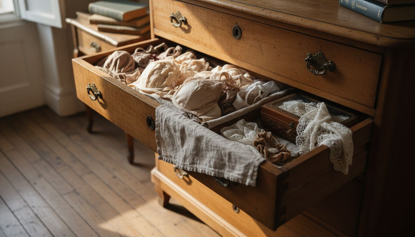 Sous-vêtements alliant fibres naturelles et matières innovantes déposés sur une commode