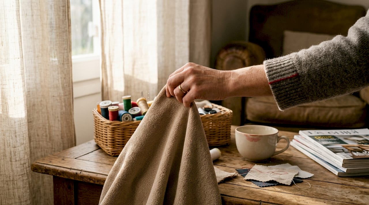 Une main vérifie la souplesse du tissu microfibre d’une pièce de lingerie.